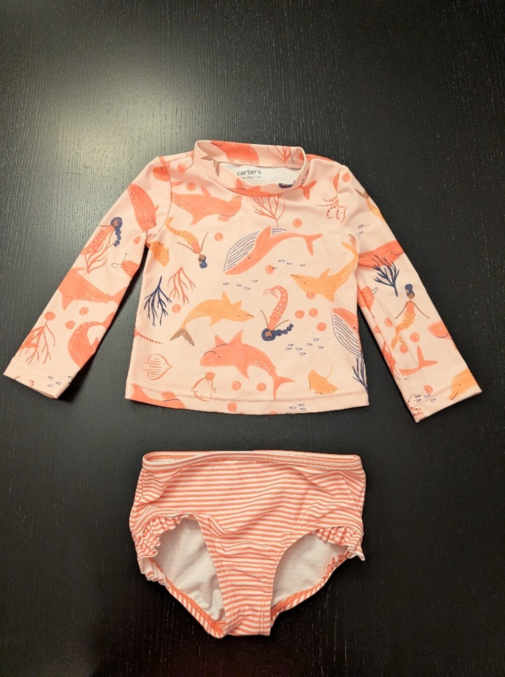 Carter's Girls' Pink Coral Swim Rash Guard Set
